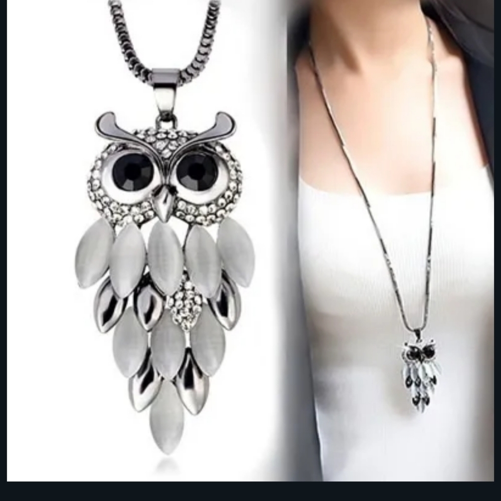 🦉🦉NEW🦉🦉BEAUTIFUL!! Owl Necklace Charm on a Graphite Chain